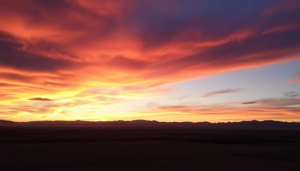 Sunset view over Yuba County landscape with Sutter Buttes silhouette
