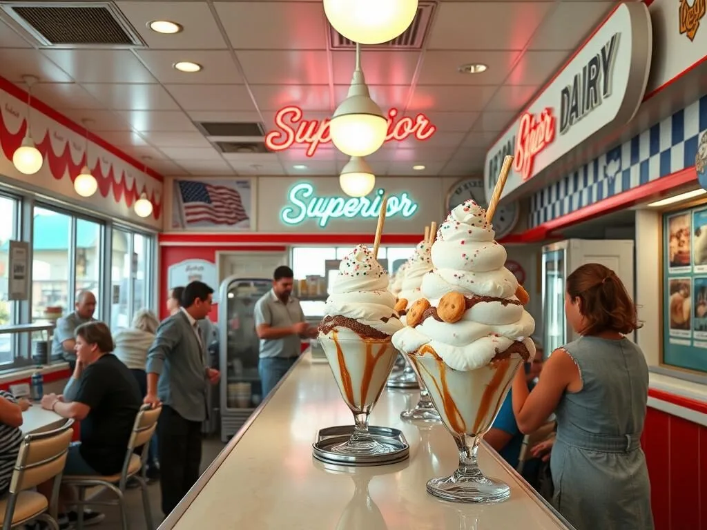 Superior Dairy ice cream shop with massive ice cream sundaes in Kings County California Superior Dairy ice cream shop with massive ice cream sundaes in Kings County California