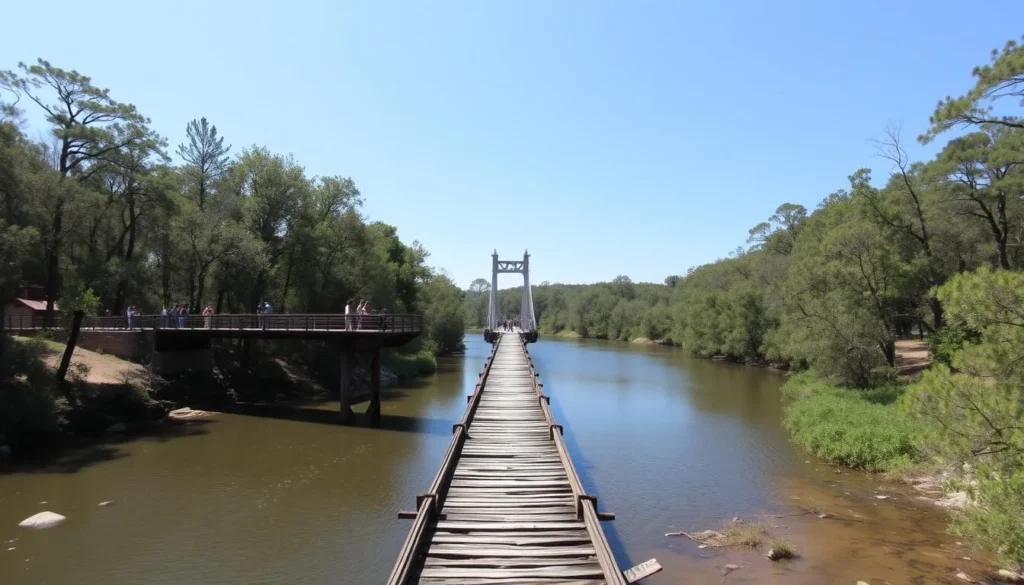 Suspension bridge over the Santa Fe River at O'Leno State Park in Columbia County Florida Suspension bridge over the Santa Fe River at O'Leno State Park in Columbia County Florida