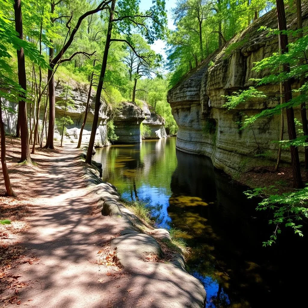 Suwannee River State Park in Madison County Florida with hiking trail along riverbank Suwannee River State Park in Madison County Florida with hiking trail along riverbank