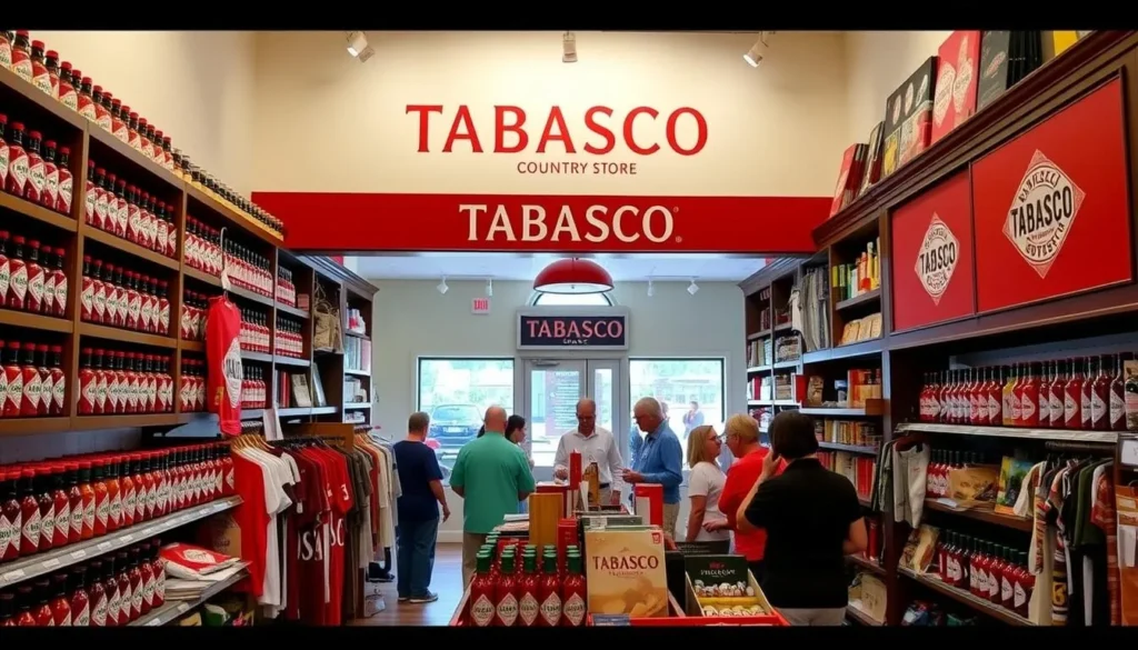 TABASCO Country Store with colorful merchandise and sauce sampling station on Avery Island TABASCO Country Store with colorful merchandise and sauce sampling station on Avery Island
