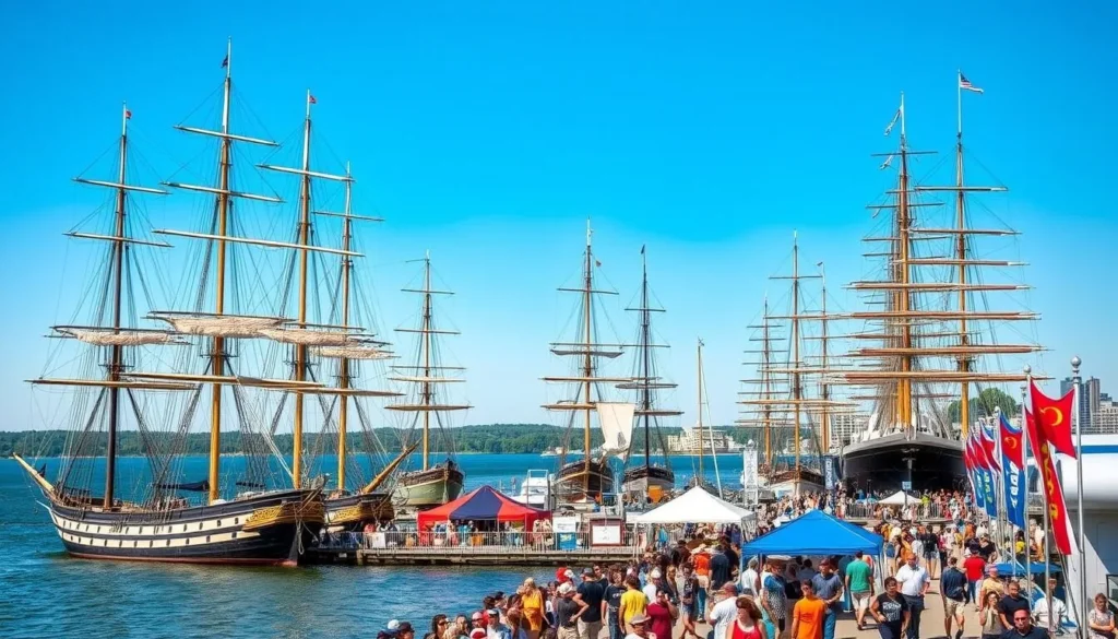 Tall Ships Festival with historic sailing vessels in Erie's harbor, popular Erie Pennsylvania event Tall Ships Festival with historic sailing vessels in Erie's harbor, popular Erie Pennsylvania event