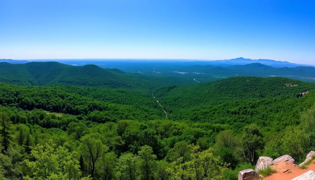 Thacher State Park overlook with panoramic views of the Hudson Valley on a clear sunny day Thacher State Park overlook with panoramic views of the Hudson Valley on a clear sunny day