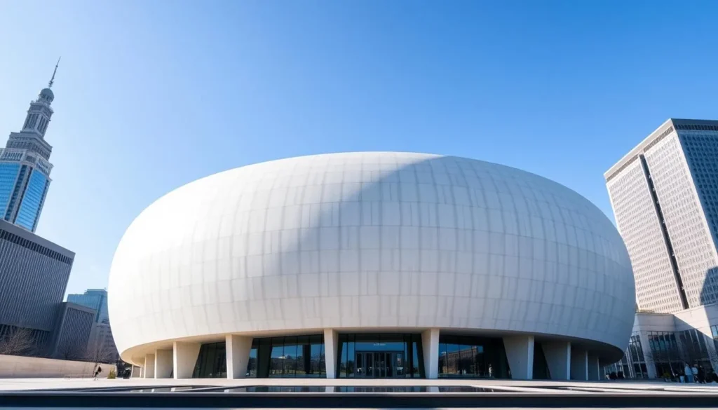 The Egg performing arts center at Empire State Plaza with its unique architectural design The Egg performing arts center at Empire State Plaza with its unique architectural design