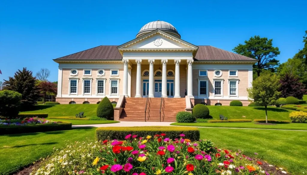 The Fenimore Art Museum building with its neoclassical architecture overlooking Otsego Lake The Fenimore Art Museum building with its neoclassical architecture overlooking Otsego Lake