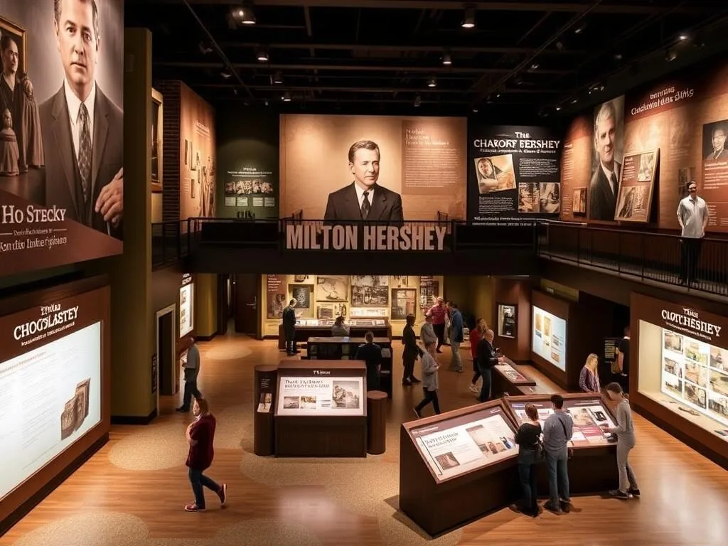 The Hershey Story Museum entrance with interactive chocolate exhibits inside The Hershey Story Museum entrance with interactive chocolate exhibits inside