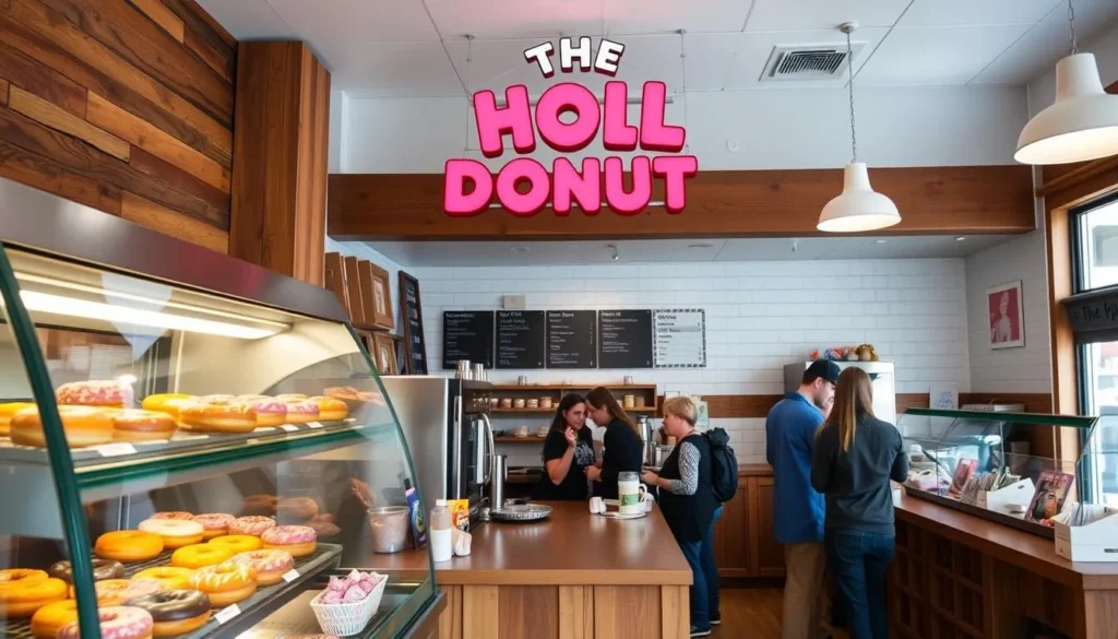 The Holy Donut shop with colorful potato donuts on display The Holy Donut shop with colorful potato donuts on display