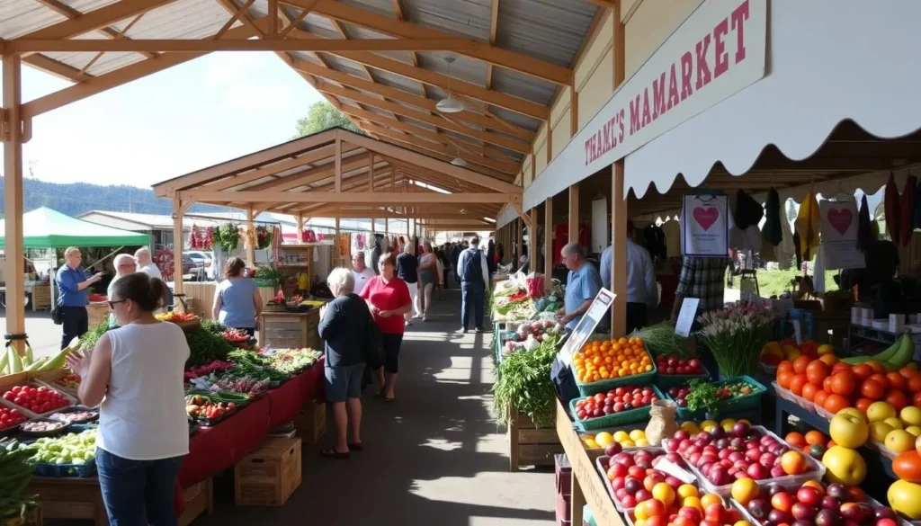 The Ithaca Farmers Market pavilion with local vendors selling fresh produce and crafts The Ithaca Farmers Market pavilion with local vendors selling fresh produce and crafts