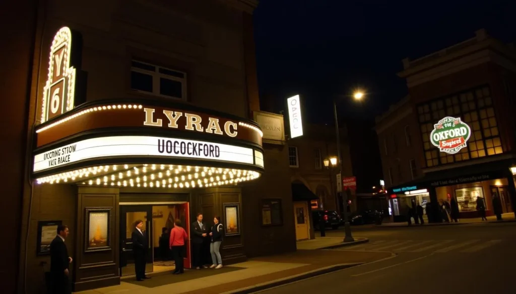 The Lyric Oxford's marquee lit up at night before a concert The Lyric Oxford's marquee lit up at night before a concert