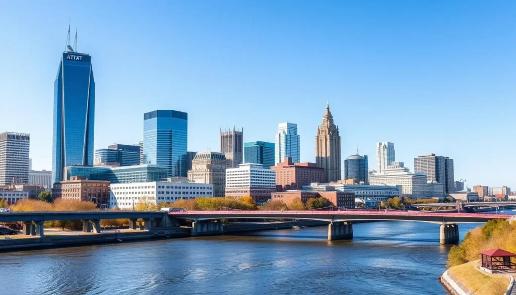 The Nashville skyline with the Cumberland River in the foreground, showing the city's iconic buildings The Nashville skyline with the Cumberland River in the foreground, showing the city's iconic buildings
