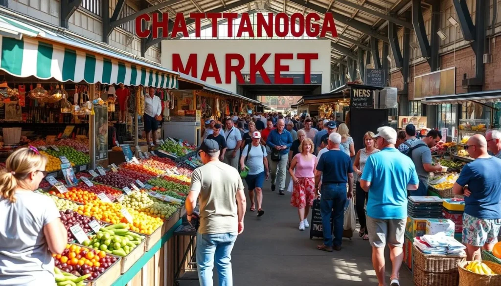 The bustling Chattanooga Market with local vendors, fresh produce, and artisan crafts The bustling Chattanooga Market with local vendors, fresh produce, and artisan crafts