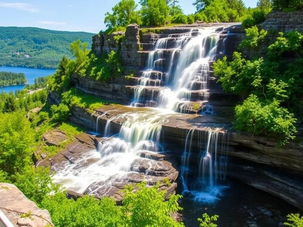 The cascading Hector Falls visible from Route 414 along Seneca Lake in Schuyler County, New York
