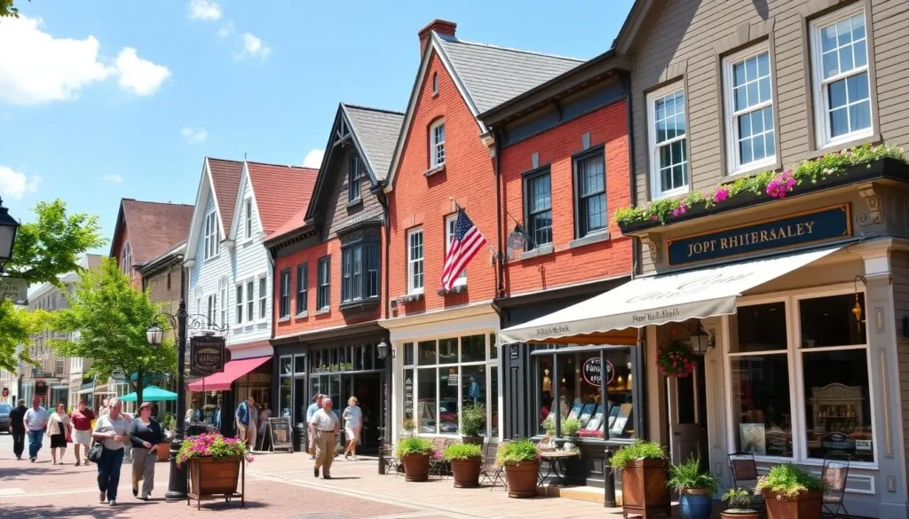 The charming main street of Rhinebeck in Dutchess County New York with historic buildings, shops, and restaurants The charming main street of Rhinebeck in Dutchess County New York with historic buildings, shops, and restaurants