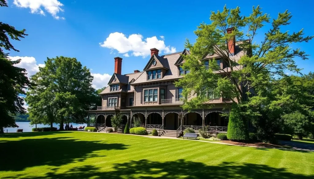 The historic Brewster Inn in Cazenovia, Madison County, New York, a beautiful Gilded-Age mansion with views of Cazenovia Lake