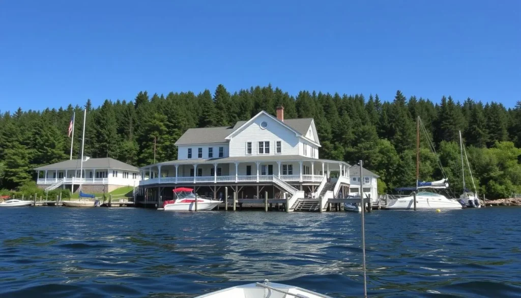 The historic Kettle Falls Hotel accessible only by boat from Crane Lake