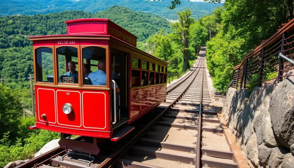 The historic Lookout Mountain Incline Railway climbing the steep mountainside The historic Lookout Mountain Incline Railway climbing the steep mountainside