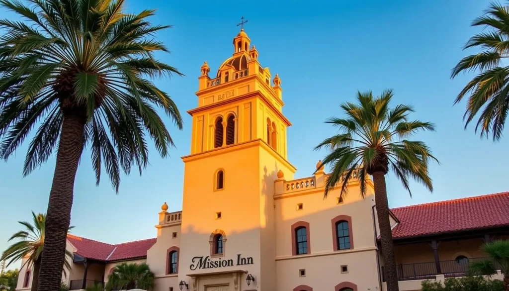 The historic Mission Inn Hotel & Spa in Riverside County California with Spanish architecture The historic Mission Inn Hotel & Spa in Riverside County California with Spanish architecture