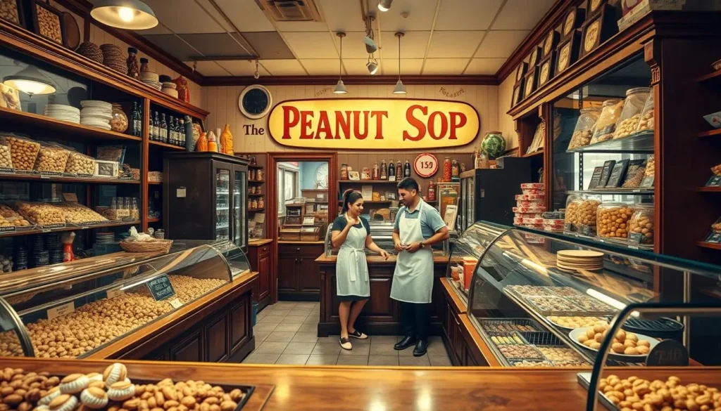 The historic Peanut Shoppe in downtown Akron with displays of fresh nuts and candies The historic Peanut Shoppe in downtown Akron with displays of fresh nuts and candies