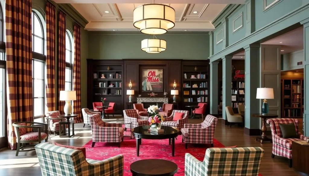 The lobby of Graduate Oxford hotel showing its stylish Southern-inspired decor The lobby of Graduate Oxford hotel showing its stylish Southern-inspired decor