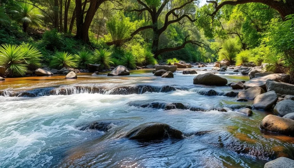 The rare Class II rapids at Hillsborough River State Park with lush vegetation and clear flowing water The rare Class II rapids at Hillsborough River State Park with lush vegetation and clear flowing water