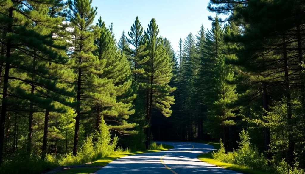The scenic Gunflint Trail road winding through forest on the way to Gunflint Lake, Minnesota The scenic Gunflint Trail road winding through forest on the way to Gunflint Lake, Minnesota