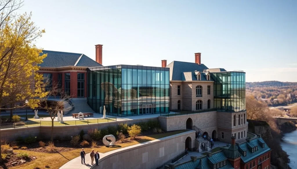 The striking architecture of the Hunter Museum of American Art perched on a bluff above the Tennessee River The striking architecture of the Hunter Museum of American Art perched on a bluff above the Tennessee River