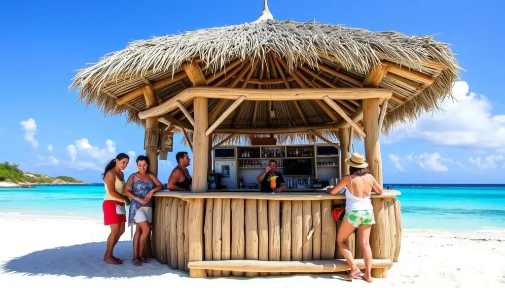 Tiki Hut Bar on the beach at Prickly Pear Island, Anguilla Tiki Hut Bar on the beach at Prickly Pear Island, Anguilla