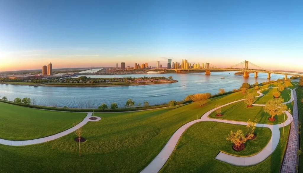 Tom Hanafan River's Edge Park with the Omaha skyline visible across the Missouri River Tom Hanafan River's Edge Park with the Omaha skyline visible across the Missouri River