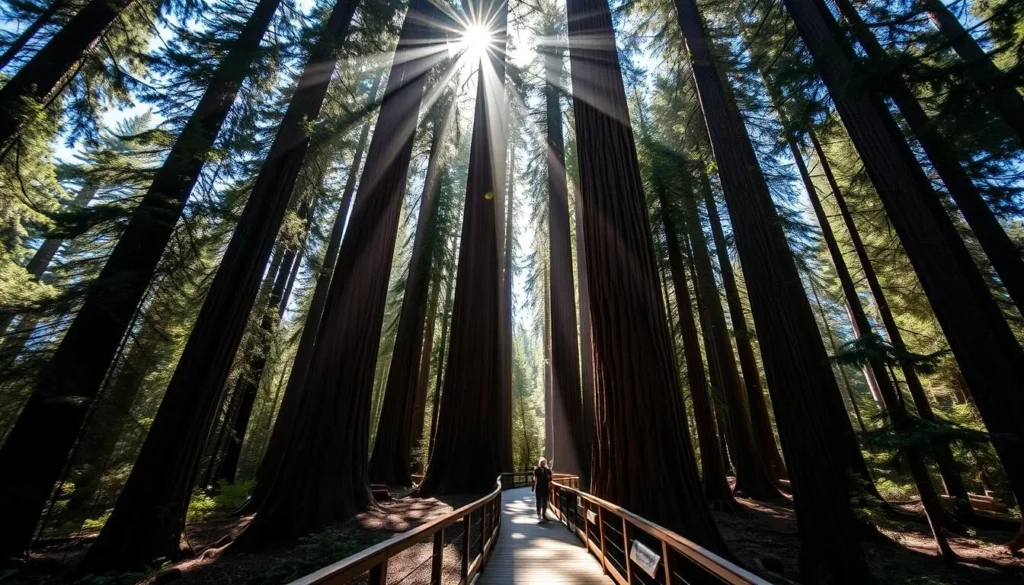 Towering redwood trees in Muir Woods National Monument near San Francisco Towering redwood trees in Muir Woods National Monument near San Francisco