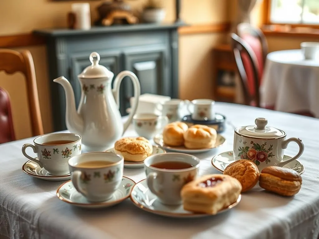 Traditional Welsh tea service with cakes and pastries in Gaiman near Puerto Madryn Traditional Welsh tea service with cakes and pastries in Gaiman near Puerto Madryn