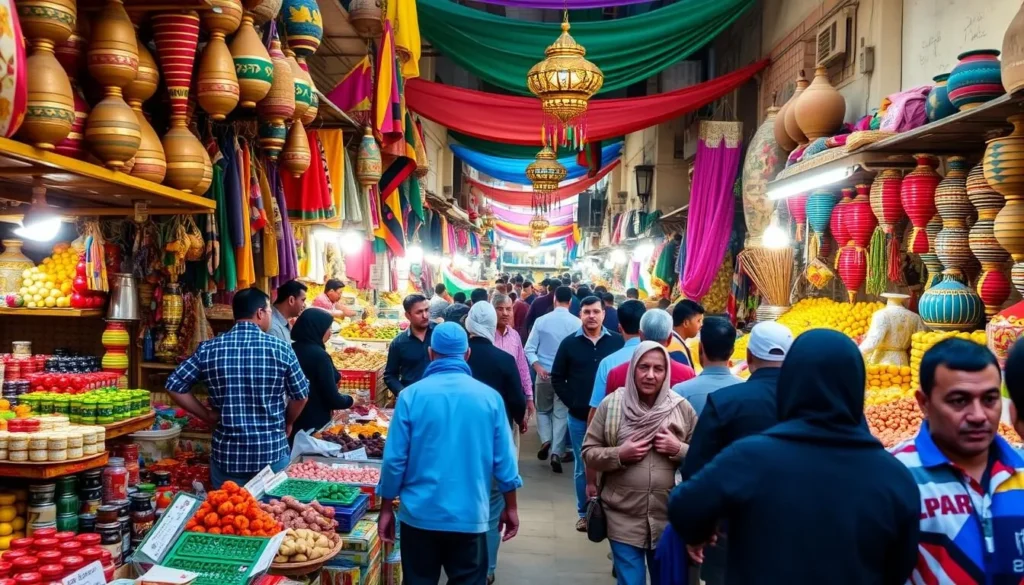 Traditional markets in Benghazi with vibrant colors and bustling atmosphere