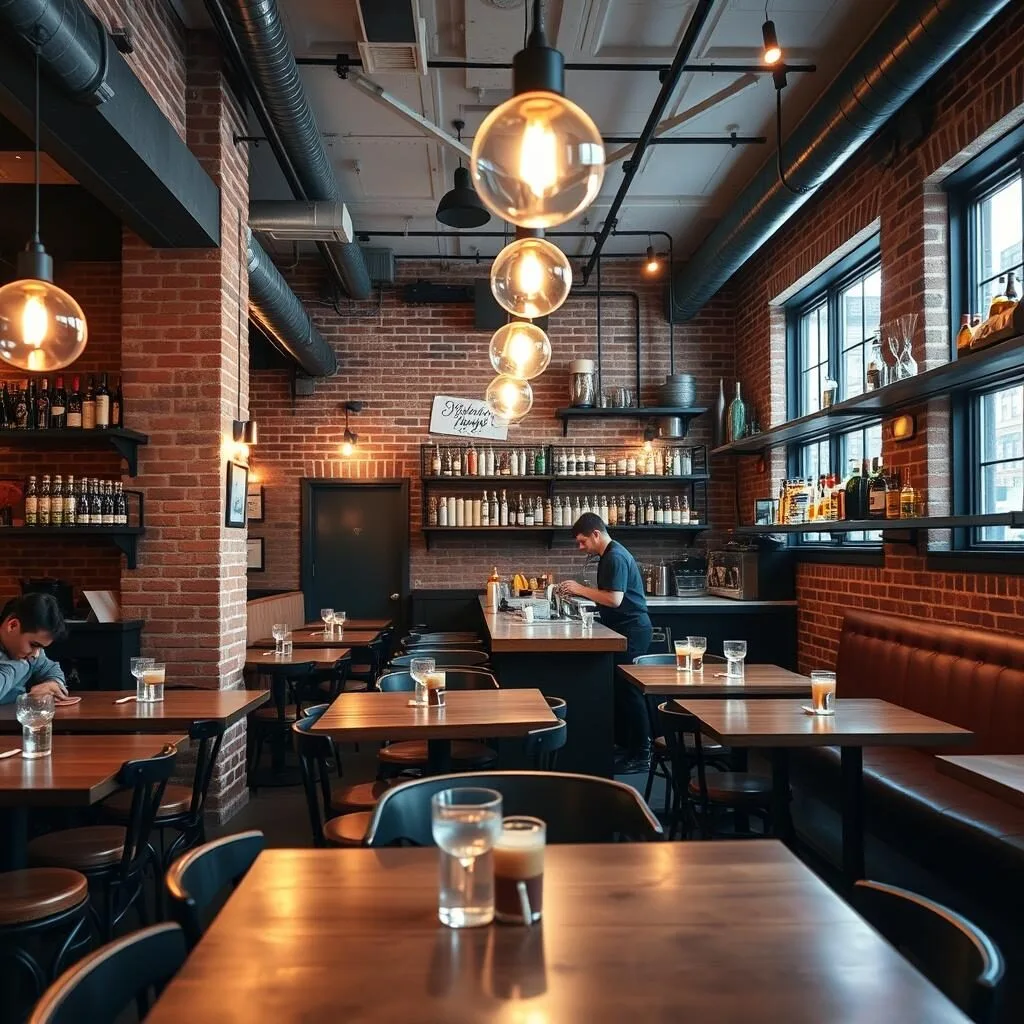 Trendy Williamsburg restaurant with industrial-chic decor and craft cocktails Trendy Williamsburg restaurant with industrial-chic decor and craft cocktails