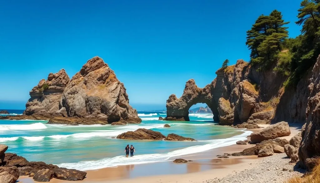 Trinidad State Beach with dramatic sea stacks and coastline on a clear day Trinidad State Beach with dramatic sea stacks and coastline on a clear day