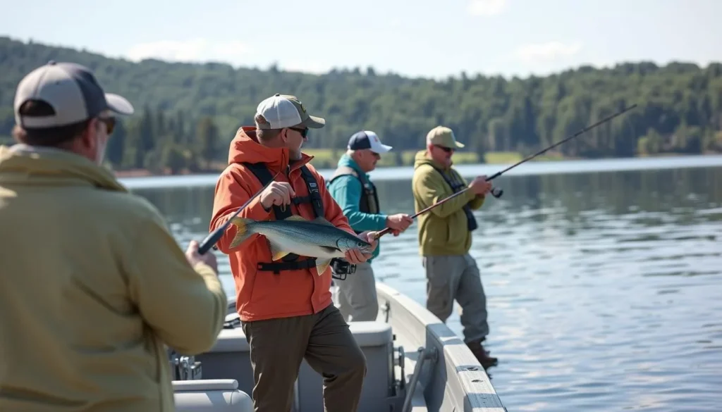 Trinity Lake fishing guides with anglers on a boat