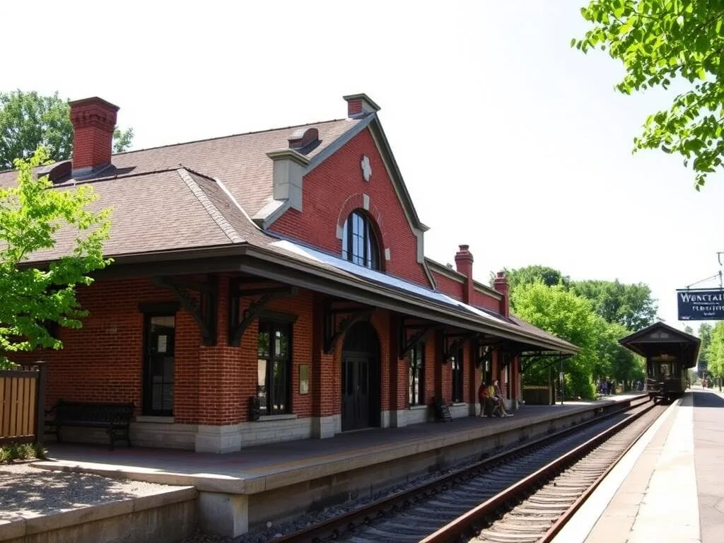 Upper Montclair train station in Montclair, New Jersey with historic architecture Upper Montclair train station in Montclair, New Jersey with historic architecture