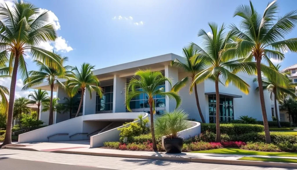 Vero Beach Art Museum exterior with tropical landscaping Vero Beach Art Museum exterior with tropical landscaping