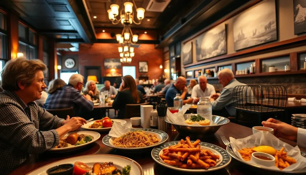 Vibrant restaurant interior in Richmond with diners enjoying Southern cuisine Vibrant restaurant interior in Richmond with diners enjoying Southern cuisine
