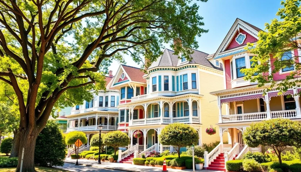 Victorian houses in Cape May with colorful architecture Victorian houses in Cape May with colorful architecture