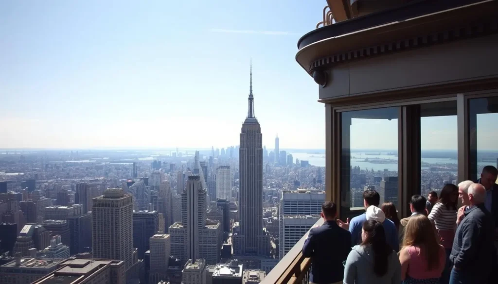View from Empire State Building observation deck showing Manhattan skyline View from Empire State Building observation deck showing Manhattan skyline
