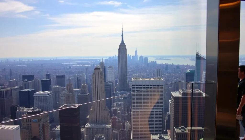 View from SUMMIT One Vanderbilt observation deck showing Manhattan skyline with Empire State Building - one of the best things to do in New York City View from SUMMIT One Vanderbilt observation deck showing Manhattan skyline with Empire State Building - one of the best things to do in New York City