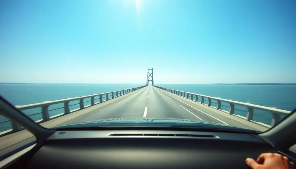 View from a car driving across the Lake Pontchartrain Causeway Bridge on a clear day View from a car driving across the Lake Pontchartrain Causeway Bridge on a clear day