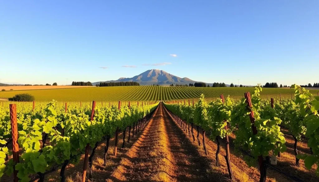 Vineyard in Lake County with rows of grapevines and mountains in background Vineyard in Lake County with rows of grapevines and mountains in background