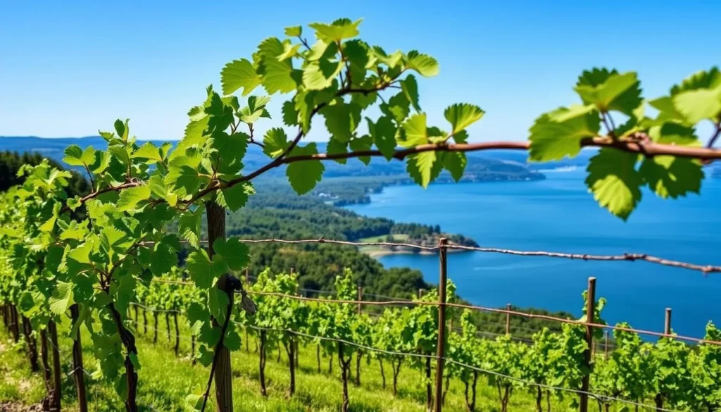 Vineyard overlooking one of the Finger Lakes near Onondaga County Vineyard overlooking one of the Finger Lakes near Onondaga County