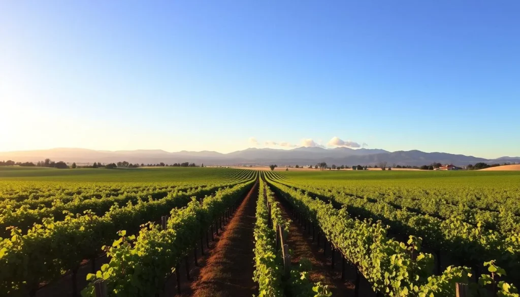 Vineyard rows in Edna Valley with mountains in background, San Luis Obispo County Vineyard rows in Edna Valley with mountains in background, San Luis Obispo County