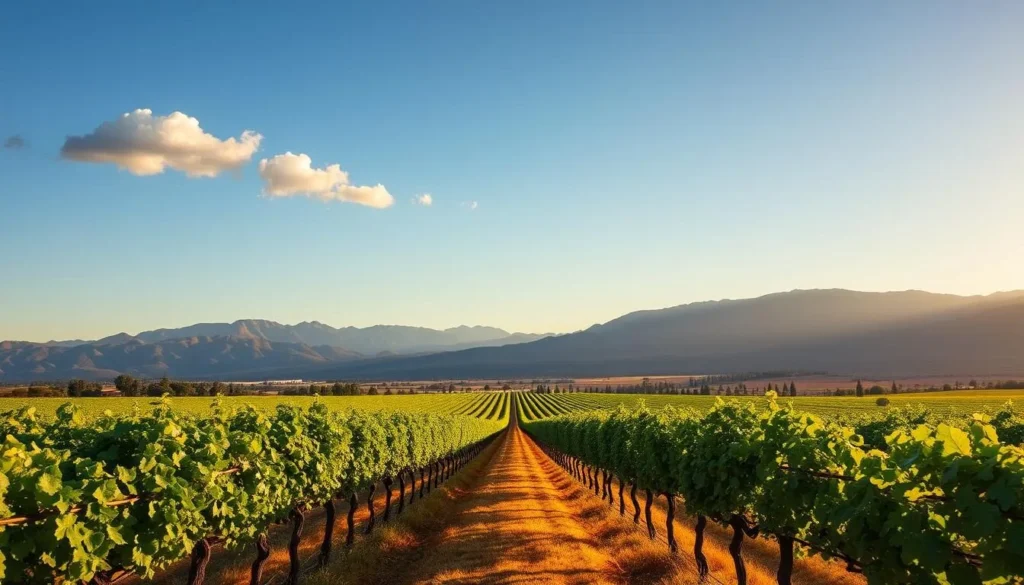 Vineyard with mountains in background on the Madera Wine Trail, Madera County, California Vineyard with mountains in background on the Madera Wine Trail, Madera County, California