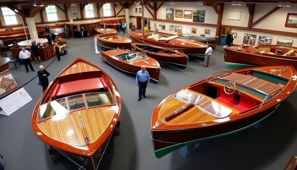 Vintage wooden boats on display at the New Hampshire Boat Museum in Wolfeboro Vintage wooden boats on display at the New Hampshire Boat Museum in Wolfeboro