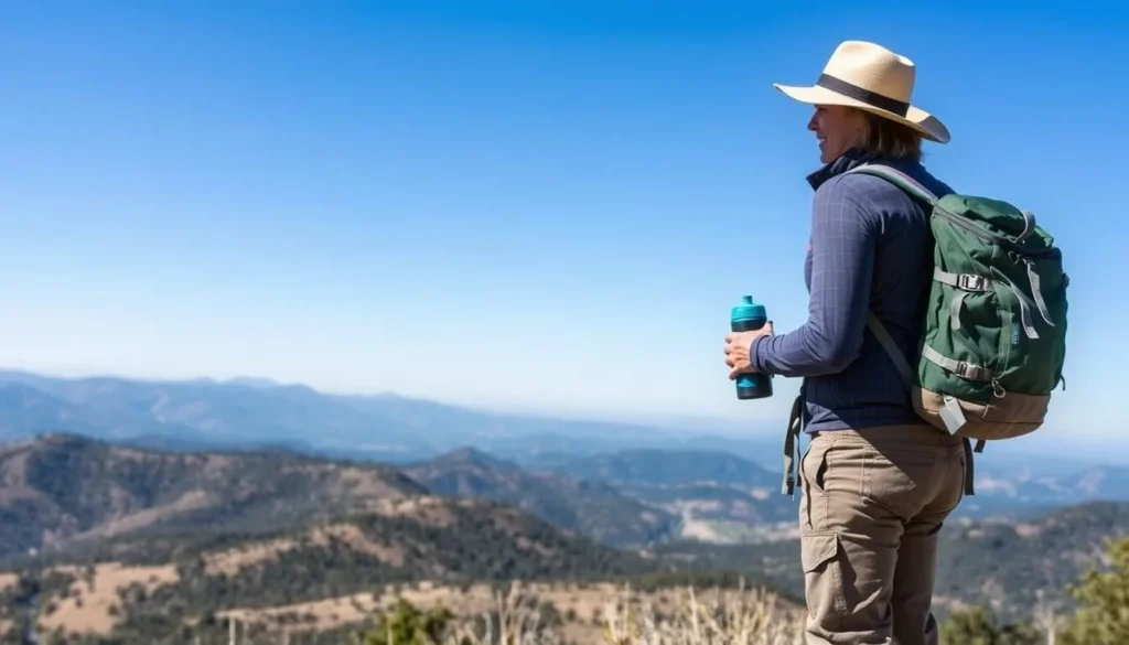 Visitor enjoying Calaveras County California with proper outdoor gear Visitor enjoying Calaveras County California with proper outdoor gear