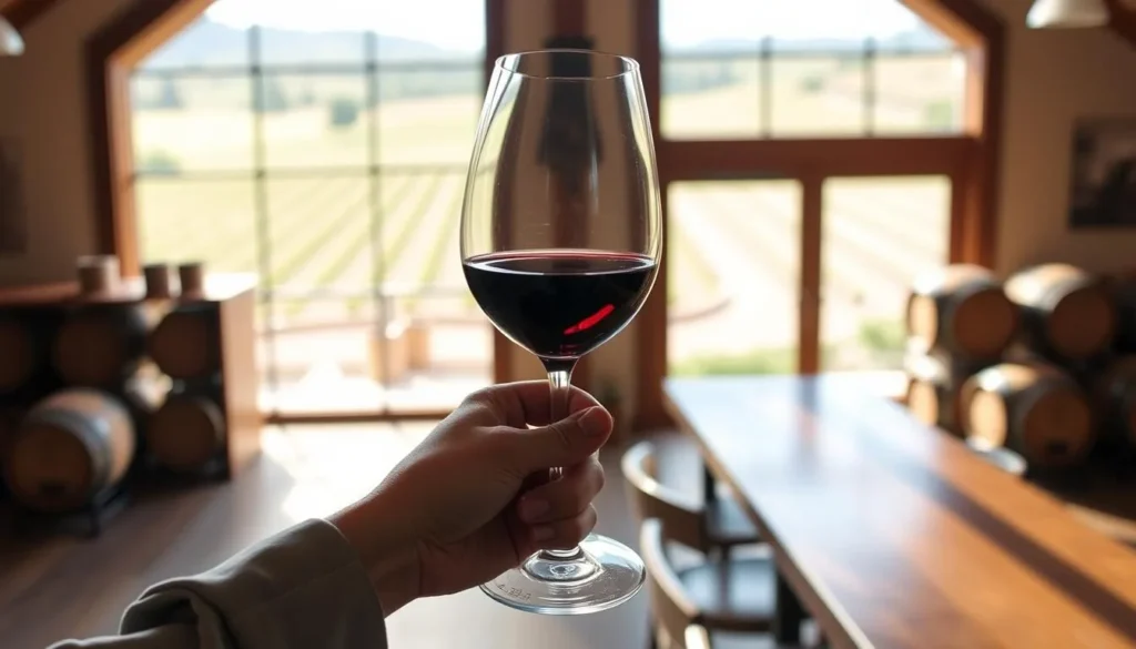 Visitor enjoying wine tasting at an Amador County vineyard with proper tasting technique