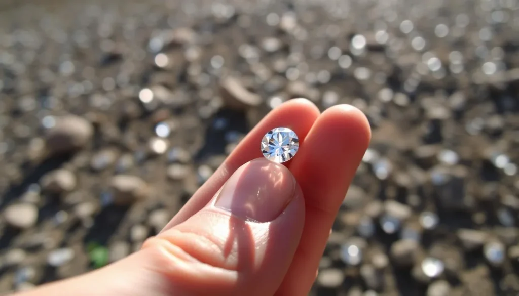 Visitor holding a diamond found at Crater of Diamonds State Park Visitor holding a diamond found at Crater of Diamonds State Park