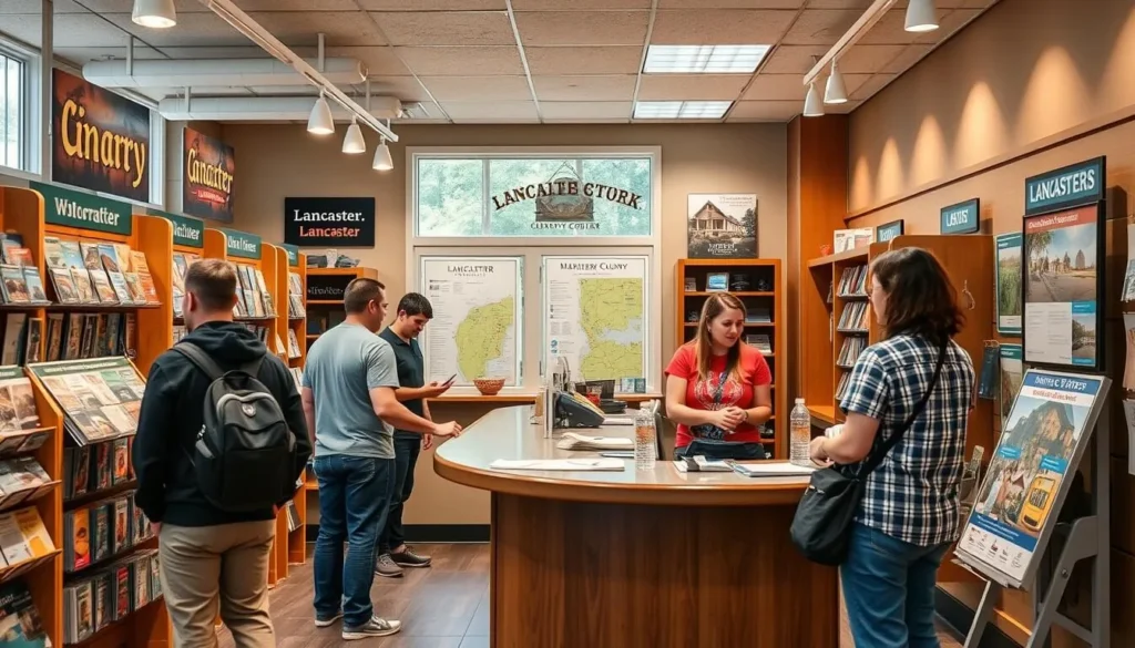 Visitor information center in Lancaster with helpful staff assisting tourists Visitor information center in Lancaster with helpful staff assisting tourists